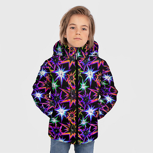 Зимняя куртка для мальчика Неоновые звезды на черном / 3D-Черный – фото 3