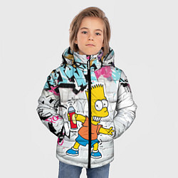 Куртка зимняя для мальчика Барт Симпсон на фоне стены с граффити, цвет: 3D-черный — фото 2