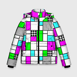 Зимняя куртка для мальчика Неоновый геометрический узор с черными линиями