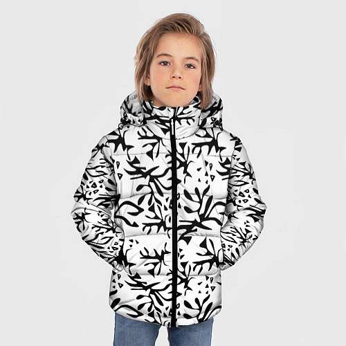 Зимняя куртка для мальчика Черно белый абстрактный модный узор / 3D-Черный – фото 3