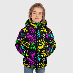 Куртка зимняя для мальчика Неоновый абстрактный узор на черном фоне, цвет: 3D-светло-серый — фото 2