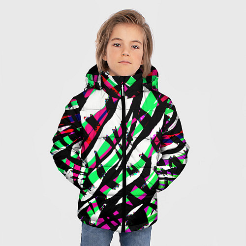 Зимняя куртка для мальчика Разноцветная Зебра / 3D-Черный – фото 3