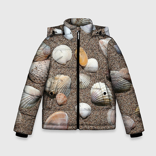 Зимняя куртка для мальчика Композиция из ракушек на песке / 3D-Светло-серый – фото 1