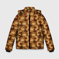 Куртка зимняя для мальчика Резьба по дереву - листочки, цвет: 3D-черный