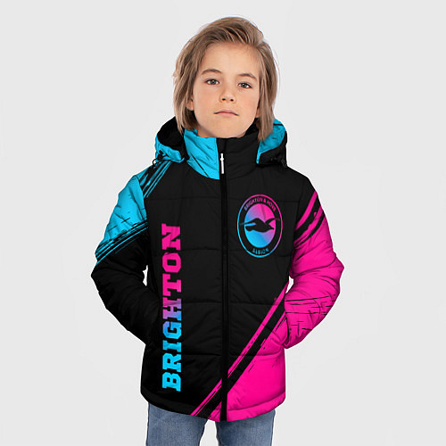 Зимняя куртка для мальчика Brighton - neon gradient: символ и надпись вертика / 3D-Черный – фото 3