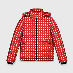 Куртка зимняя для мальчика Красные сердечки паттерн, цвет: 3D-светло-серый