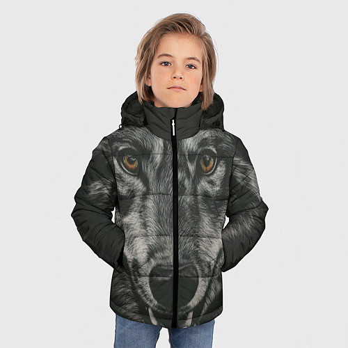 Зимняя куртка для мальчика Крупная морда серого волка / 3D-Черный – фото 3