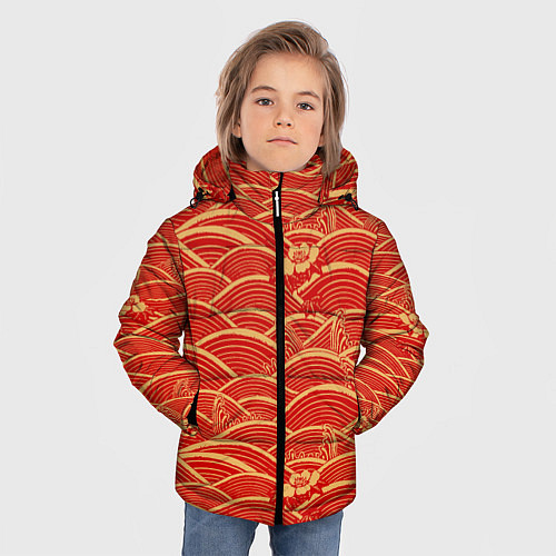 Зимняя куртка для мальчика Китайская иллюстрация волн / 3D-Черный – фото 3