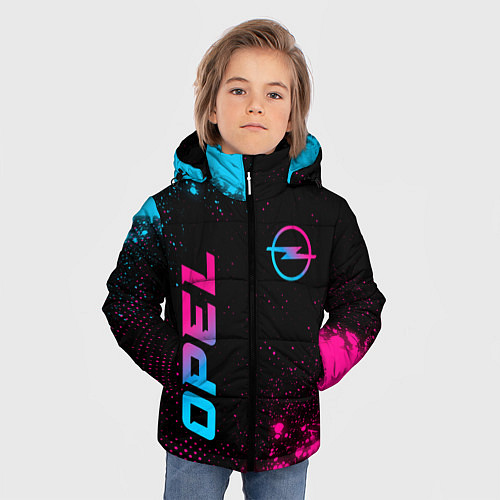 Зимняя куртка для мальчика Opel - neon gradient: символ и надпись вертикально / 3D-Черный – фото 3