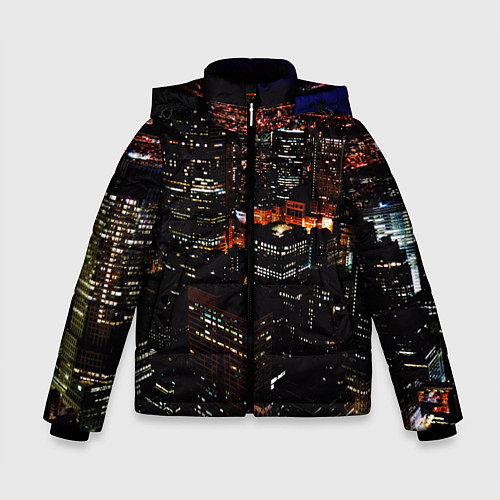 Зимняя куртка для мальчика Ночной город - вид с высоты / 3D-Светло-серый – фото 1