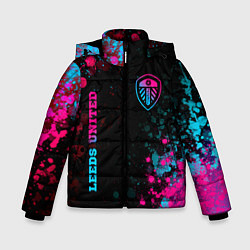 Куртка зимняя для мальчика Leeds United - neon gradient: символ и надпись вер, цвет: 3D-черный