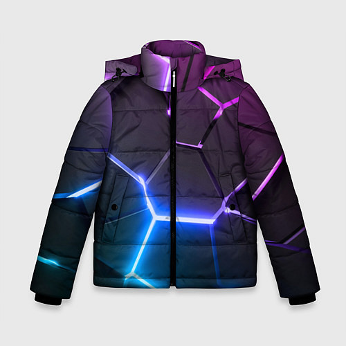 Зимняя куртка для мальчика Фиолетовый градиент - неоновые геометрические плит / 3D-Светло-серый – фото 1