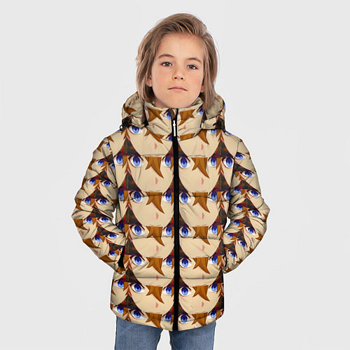 Зимняя куртка для мальчика Тарталья лицо МЕМ Genshin Impact / 3D-Черный – фото 3
