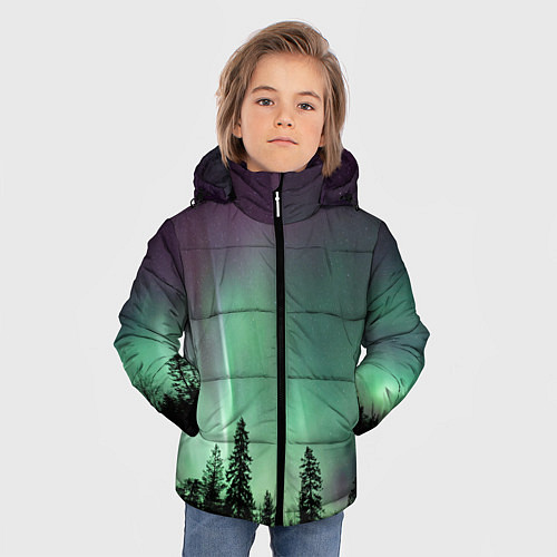 Зимняя куртка для мальчика Сияние над лесом / 3D-Черный – фото 3