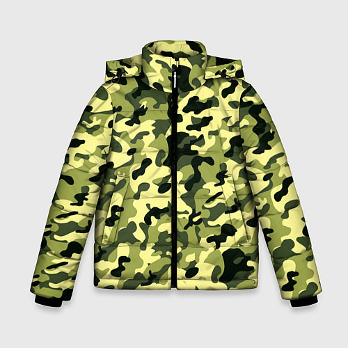 Зимняя куртка для мальчика Камуфляж Зеленые листья / 3D-Светло-серый – фото 1