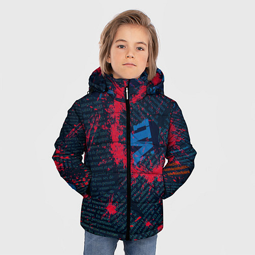 Зимняя куртка для мальчика Красные чернила на газете / 3D-Светло-серый – фото 3
