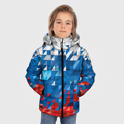 Зимняя куртка для мальчика Полигональный флаг России! / 3D-Черный – фото 3