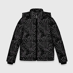 Зимняя куртка для мальчика Белые контуры тропических листьев на черном