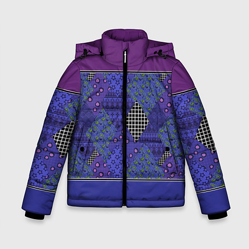 Зимняя куртка для мальчика Combined burgundy-blue pattern with patchwork / 3D-Светло-серый – фото 1