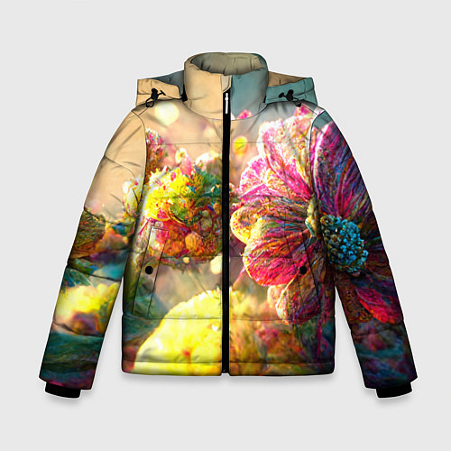 Зимняя куртка для мальчика Цветы абстракция / 3D-Светло-серый – фото 1