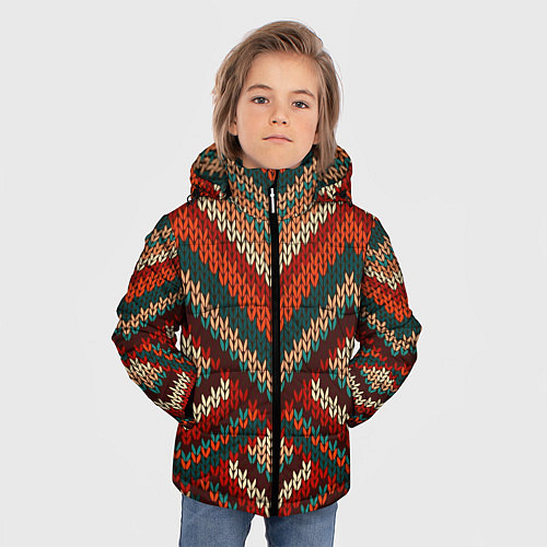 Зимняя куртка для мальчика Вязаная ткань - текстура / 3D-Красный – фото 3
