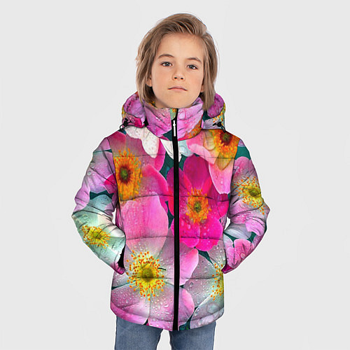 Зимняя куртка для мальчика Сказочные разноцветные цветы / 3D-Черный – фото 3
