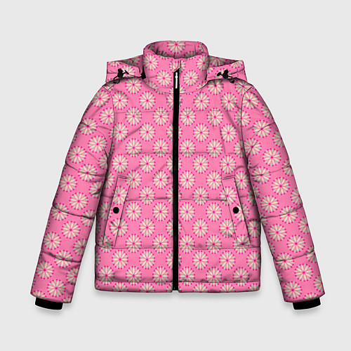 Зимняя куртка для мальчика Белые цветочки на розовом фоне / 3D-Светло-серый – фото 1