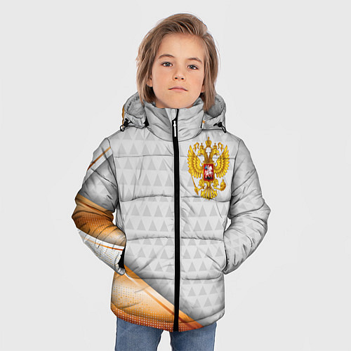 Зимняя куртка для мальчика Герб РФ с золотой вставкой / 3D-Черный – фото 3
