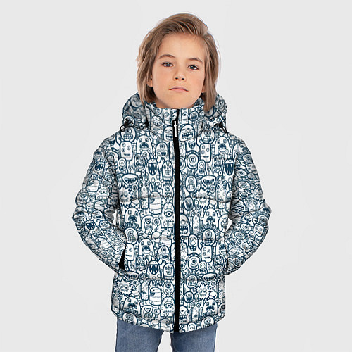 Зимняя куртка для мальчика Монстрики с антенками / 3D-Светло-серый – фото 3