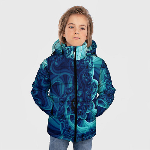 Зимняя куртка для мальчика Закрученный синий фрактал / 3D-Красный – фото 3