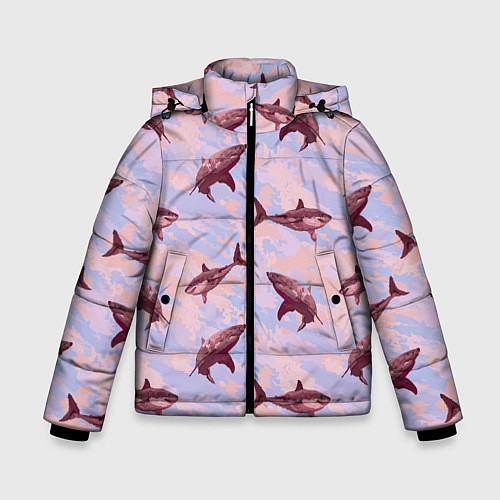 Зимняя куртка для мальчика Акулы на фоне неба / 3D-Светло-серый – фото 1