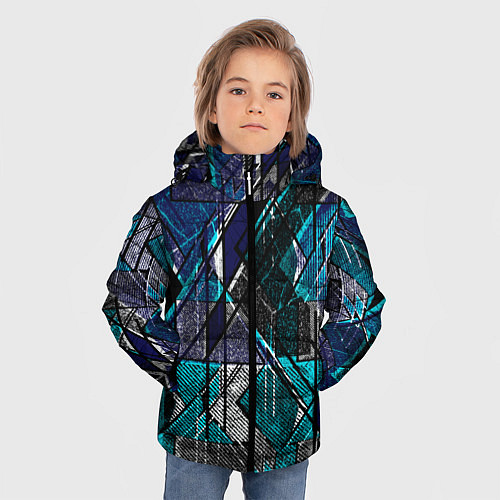 Зимняя куртка для мальчика Сине - черная гранжевая абстракция / 3D-Светло-серый – фото 3