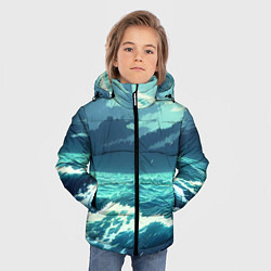 Куртка зимняя для мальчика Цунами в стиле аниме - рисунок, цвет: 3D-светло-серый — фото 2