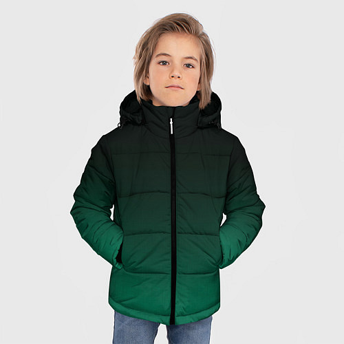 Зимняя куртка для мальчика Черный и бирюзово - зеленый, текстурированный под / 3D-Светло-серый – фото 3