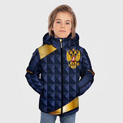 Куртка зимняя для мальчика Золотой герб России на объемном синим фоне, цвет: 3D-светло-серый — фото 2