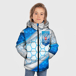 Куртка зимняя для мальчика Синий герб России на объемном фоне, цвет: 3D-красный — фото 2