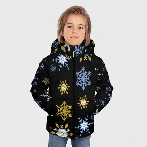 Зимняя куртка для мальчика Новый год снежинки на чёрном фоне / 3D-Черный – фото 3