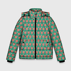 Зимняя куртка для мальчика Паттерн из цветов на зеленом фоне