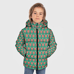 Куртка зимняя для мальчика Паттерн из цветов на зеленом фоне, цвет: 3D-красный — фото 2