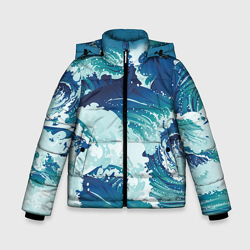 Зимняя куртка для мальчика Несущиеся морские волны / 3D-Светло-серый – фото 1