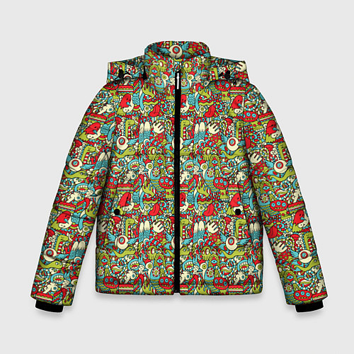 Зимняя куртка для мальчика Монстрики, животные и пришельцы / 3D-Светло-серый – фото 1