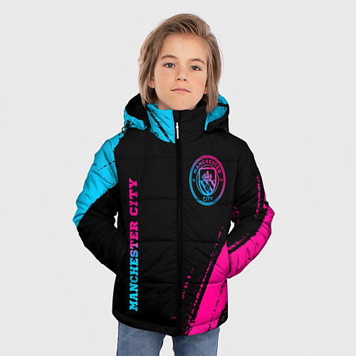 Зимняя куртка для мальчика Manchester City - neon gradient: надпись, символ / 3D-Черный – фото 3