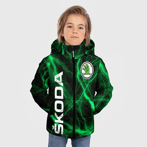 Зимняя куртка для мальчика Шкода зеленые молнии / 3D-Черный – фото 3