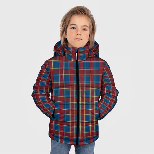 Зимняя куртка для мальчика Красно синий клетчатый узор Шотландка / 3D-Черный – фото 3