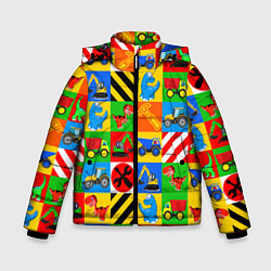 Зимняя куртка для мальчика Машинки и динозаврики в кубиках