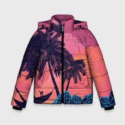 Куртка зимняя для мальчика Человек отдыхает в гамаке под пальмами, цвет: 3D-черный