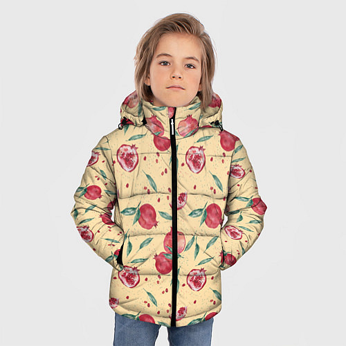 Зимняя куртка для мальчика Узор с акварельными гранатами / 3D-Черный – фото 3