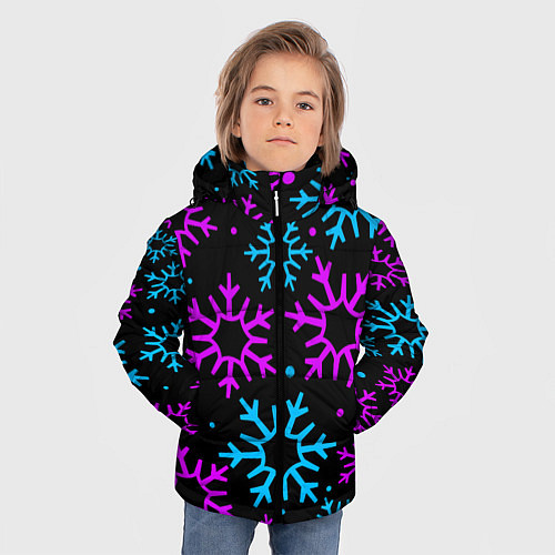Зимняя куртка для мальчика Неоновые снежинки / 3D-Черный – фото 3