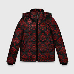 Куртка зимняя для мальчика Красные классические узоры на черном фоне, цвет: 3D-черный