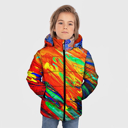 Зимняя куртка для мальчика Неоновый градиент красок / 3D-Черный – фото 3